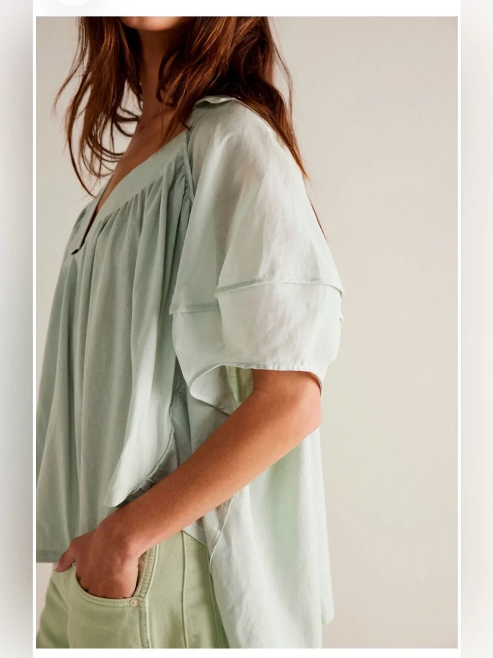 NWOT Free People Light Green V-Neck Puff Sleeve Women's Top S